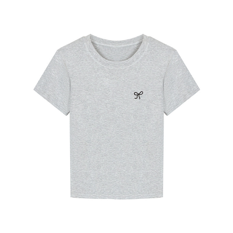 蝶刺繍半袖 Tシャツ女性のための 2025 夏の新スリムフィット右肩甘くてスパイシーな学生ラウンドネックボトリングトップ|undefined