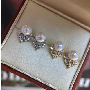 Zhuji Natural Freshwater Earrings S925 Silver Needle Gold Plated Full Set Zircon Pearl Earrings Advanced Light Luxury Style Earrings