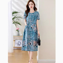 棉麻连衣裙女中长款2025夏季新款韩版宽松小个子洋气休闲碎花裙子