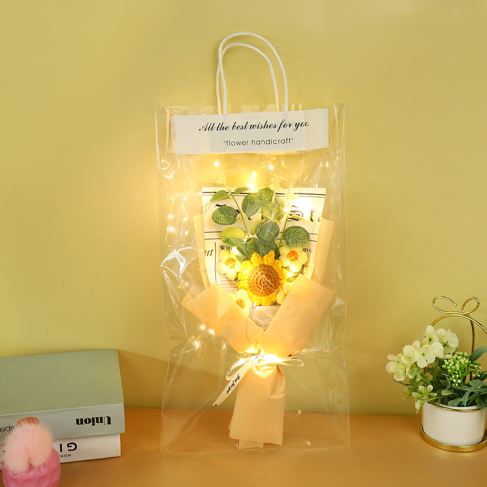 520 regalos del día de San Valentín comercio exterior al por mayor productos terminados girasol imitación de lana de punto ramo de flores rosas tejidas a mano