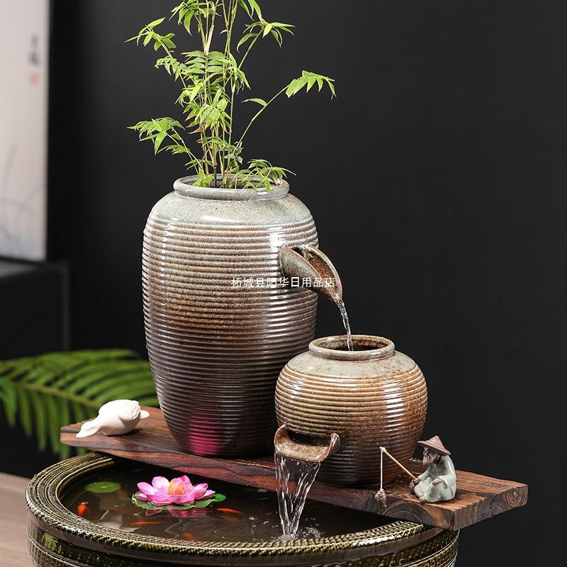 Circulating Water High and Low Pottery Pot Set, Ancient Fish Farming Courtyard Fish Tank Landscaping Ornaments, Balcony Outdoor Fish Pond Landscaping