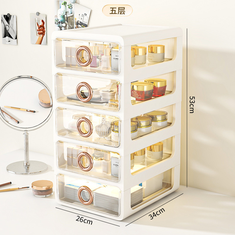 Caja de almacenamiento de cosméticos a prueba de polvo de escritorio transparente tocador de gran capacidad de cuidado de la piel de alto grado de almacenamiento rack de acrílico caja