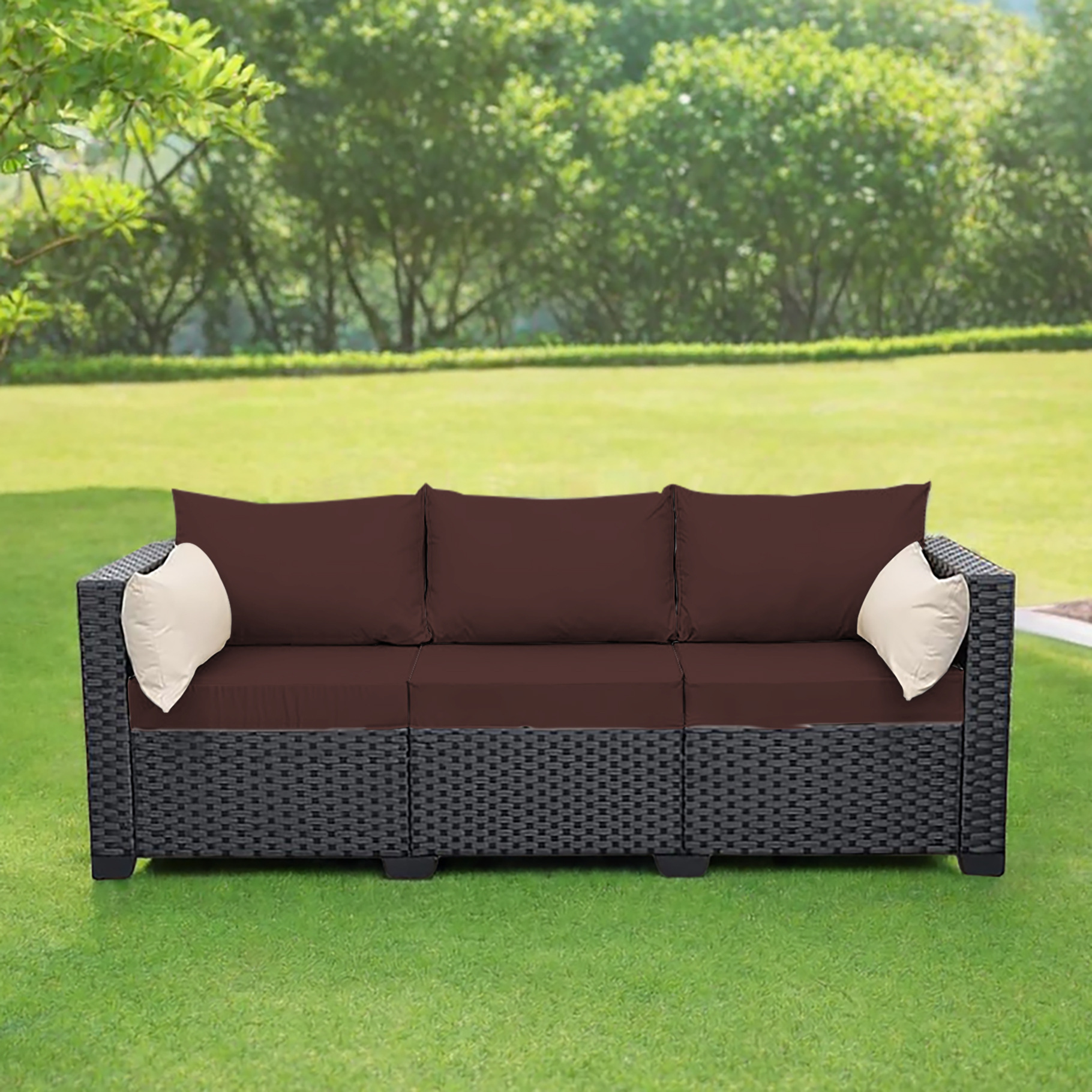 Sofá al aire libre patio jardín al aire libre villa terraza casa de alojamiento mobiliario de ocio combinación de sillas de caña sólidas cojín de sofá