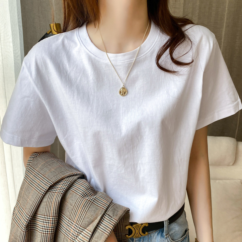 230g Xinjiang Pure Cotton Round Neck Base T-Shirt White Short-Sleeve T-Shirt Top Summer 2026 Pure Cotton Short-Sleeve T-Shirt for Women