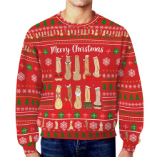 跨境潮流新款秋冬款热销男装3D数码印花圣诞节长袖男女圆领卫衣