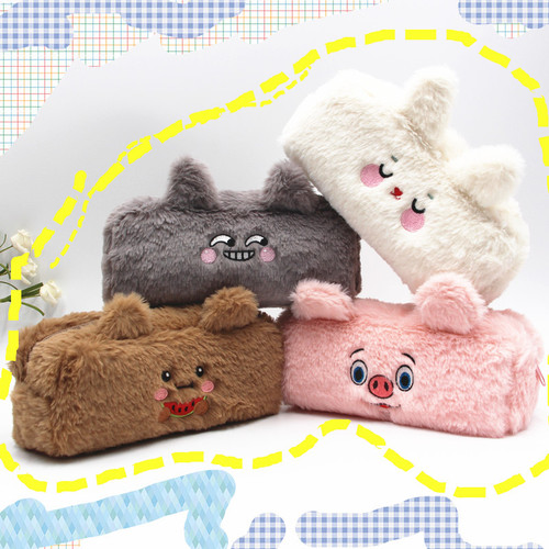 ins cross-border rabbit large-capacity pencil case cute bear student plush stationery bag pencil case soft cute wallet