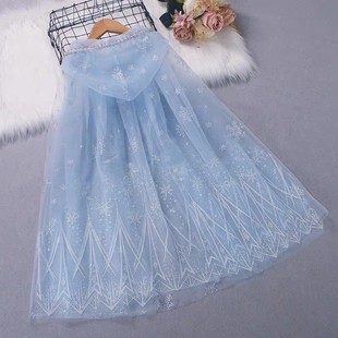 Girls' Cape Mesh Ice and Snow 2025 Halloween Baby Cloak Children's Cape Princess Shawl Little Girl Going Out
