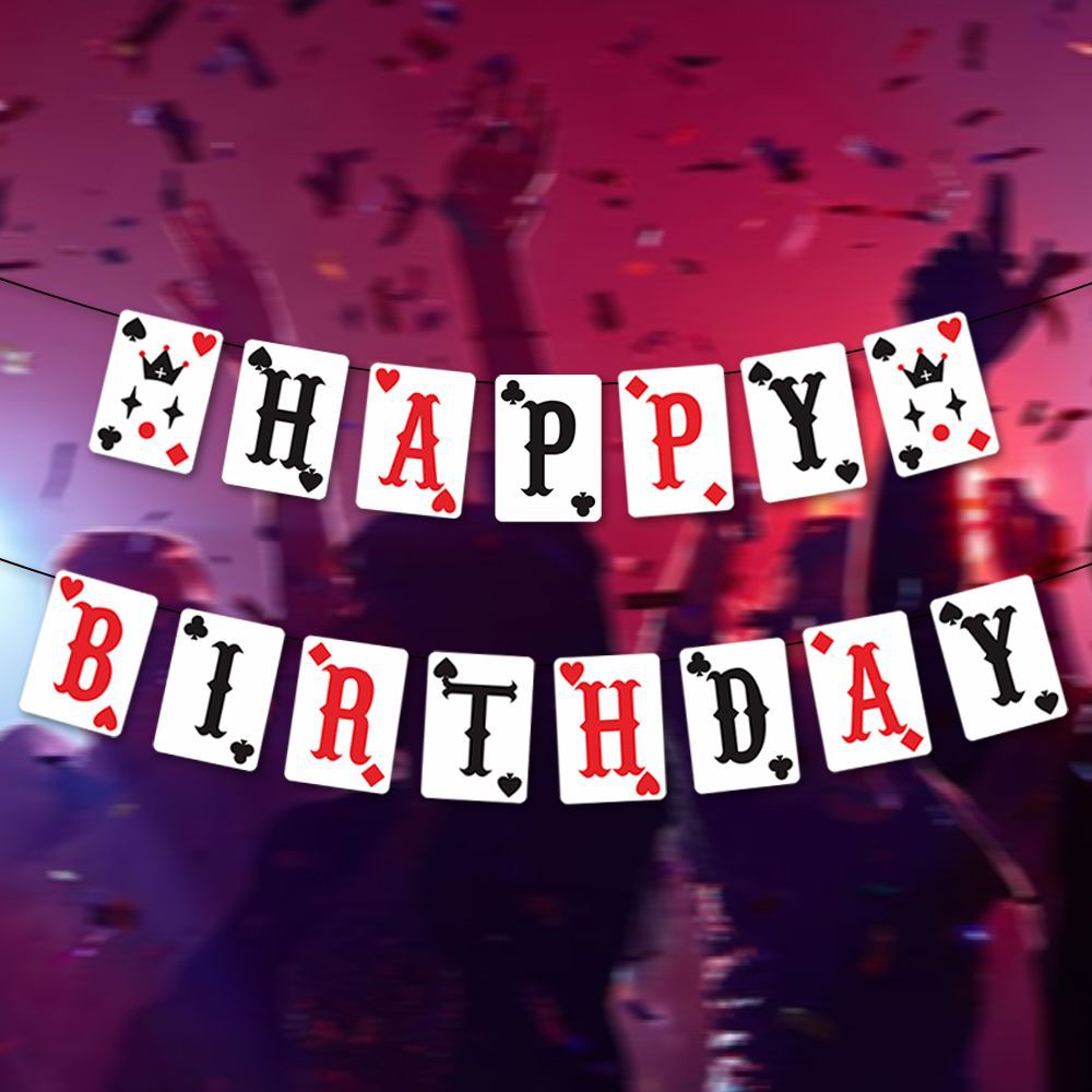 Amazon Poker Decoración de cumpleaños Banner Casino Entretenimiento Tema Lavado de flores Decoración de fiesta de cumpleaños Poker Tirado de banderas