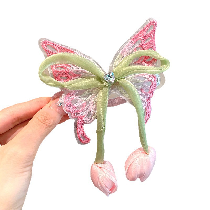 Nuevo niño súper hada tulipán mariposa placa artefacto horquilla parte posterior de la cabeza clip de cola de caballo niña princesa accesorios para el cabello estilo occidental