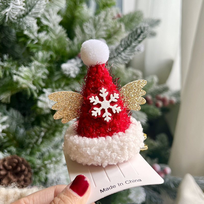 Navidad transfronteriza pequeña gorra lindos broches coreanos simple peluche adornos para el cabello adorables decoraciones de alce al por mayor