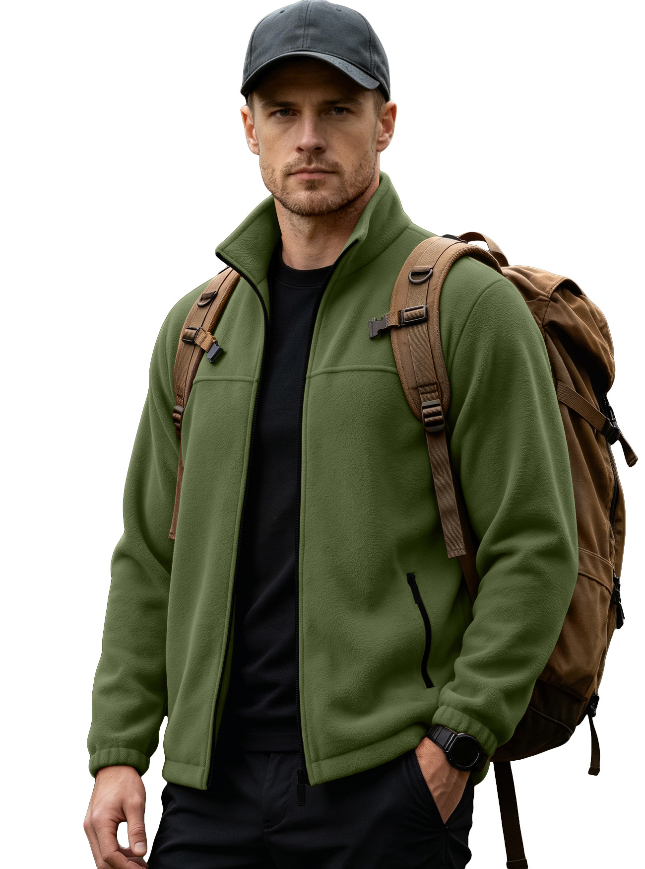 Chaqueta de Vellón Polar para Hombre de Poliéster Térmica y Cortavientos para Uso Casual y Exterior