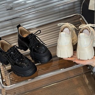 Korean Style Black Leather Shoes, British Style Thick-Soled Height-Increasing Loafers, Casual Lace-Up Shoes ~ Large Quantities Have Been Shipped to Others