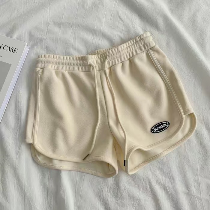 Pantalones cortos deportivos de tiro alto para mujer de poliéster y seda de hielo, ligeramente elástico