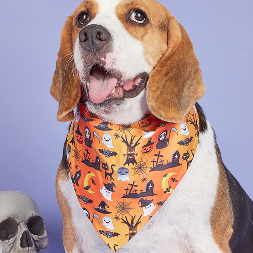 Cross-border Halloween pet triangle scarf dog saliva scarf funny pumpkin head large dog scarf pet saliva scarf