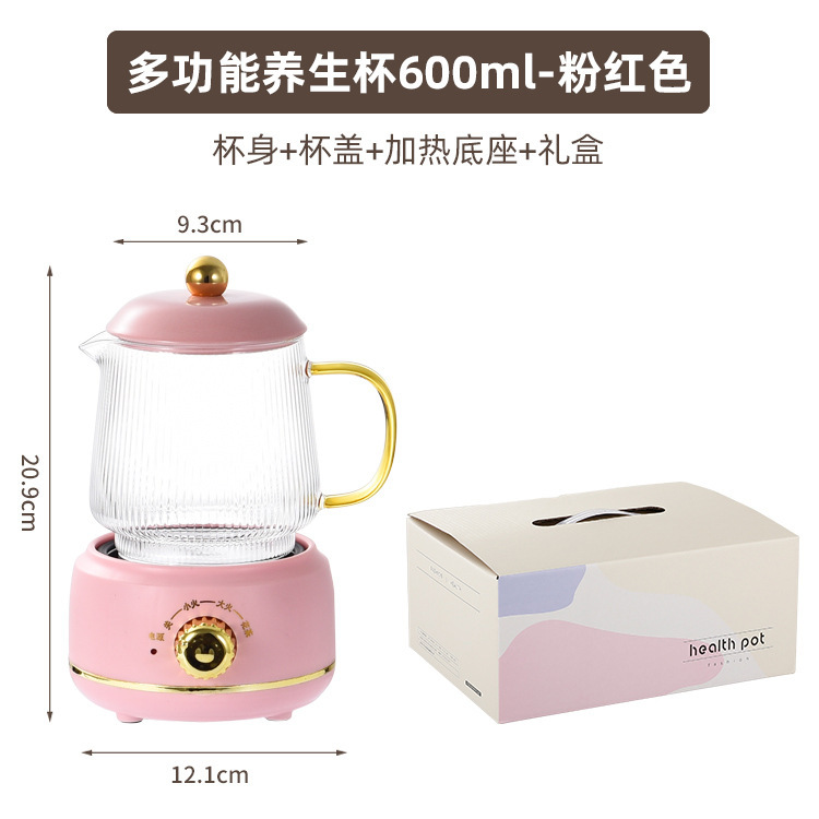 跨境多功能全玻璃养生杯家用分体式带茶漏煮茶壶办公室烧水养生壶|undefined