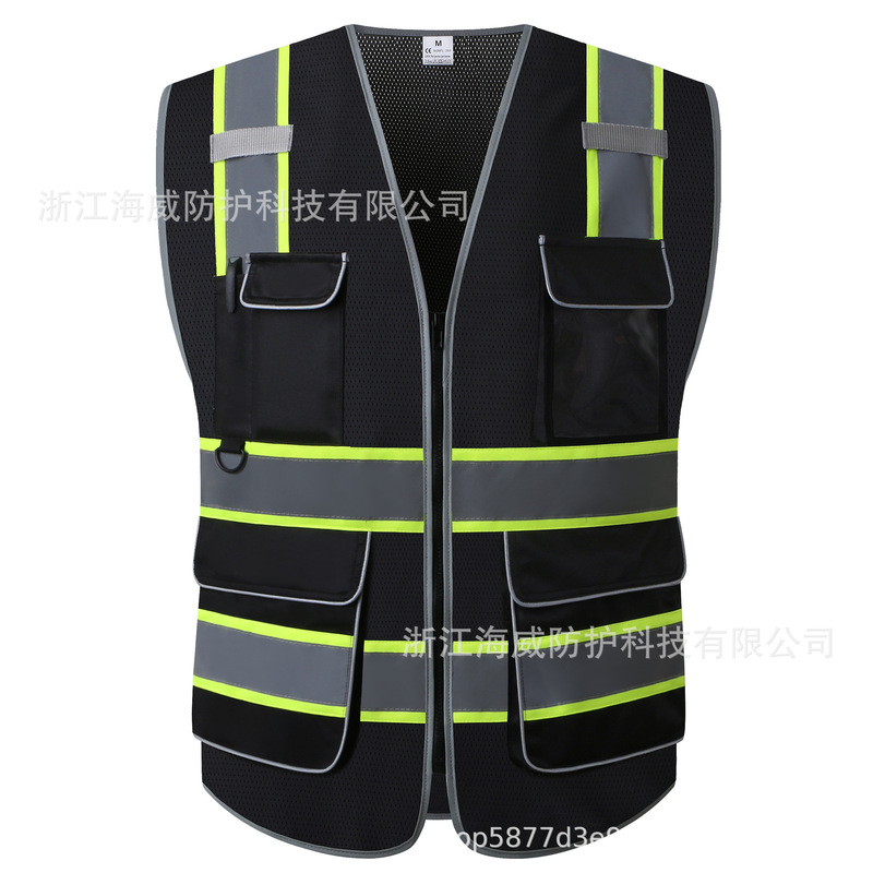 Functional reflective vest traffic breathable vest construction duty security patrol reflective clothing multi-pocket safety vest