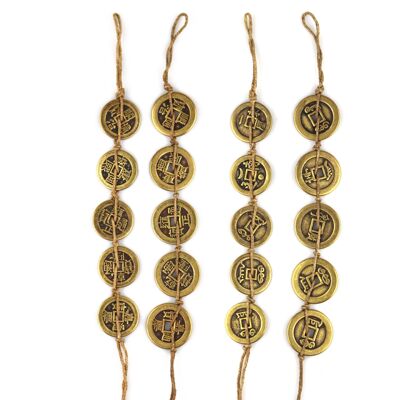 黄铜五帝钱十帝钱麻绳穿好仿古钱币加厚纯黄铜挂件工艺品
