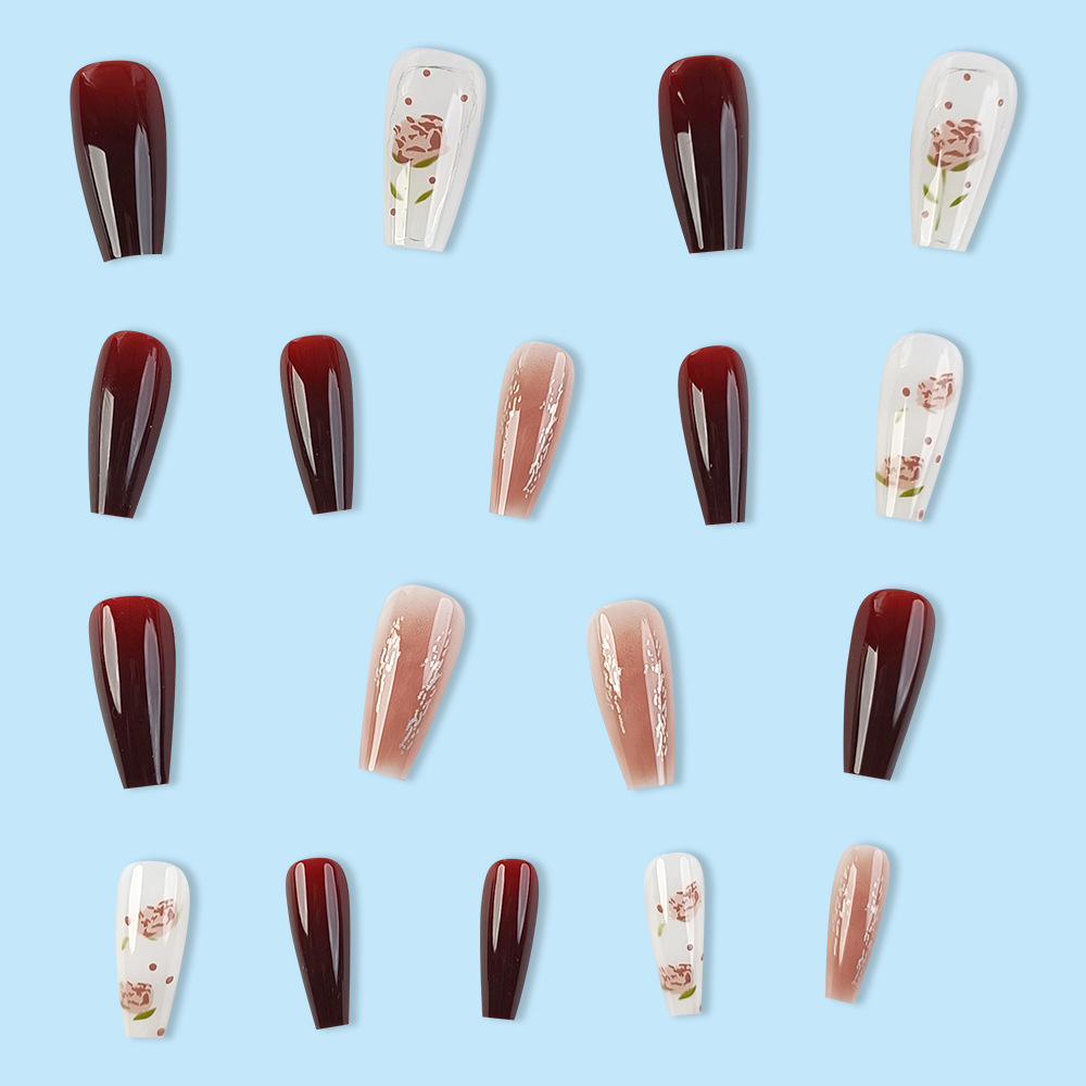 Uñas postizas transparentes color rosa para primavera y verano, puntas de uñas blanqueadoras color oolong, set de 24 piezas, uñas postizas removibles, lote mixto. image 5