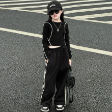 女童秋装休闲韩版长袖套装2025新款大童时髦长袖T恤运动裤两件套