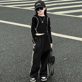 女童秋装休闲韩版长袖套装2025新款大童时髦长袖T恤运动裤两件套