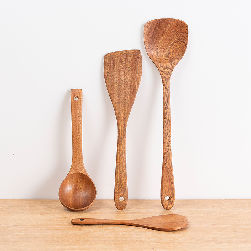 Home kitchen wooden set non-stick pan special high temperature cooking spatula large soup ebony spatula long handle spoon