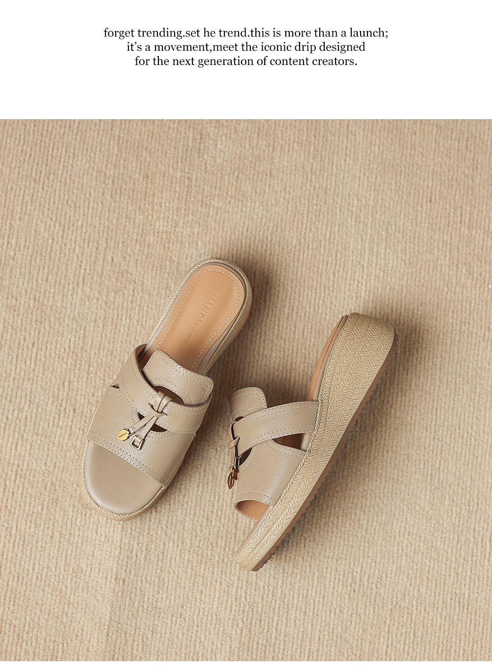 Sandal nữ quai chữ V đế bánh mì da dê hở mũi — màu trắng ngà chi tiết 22
