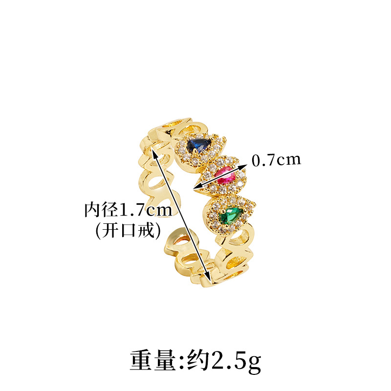 Gufa Sha oro galvanizado 18 quilates oro transfronterizo Europa y los Estados Unidos gota de agua zircon anillo abierto nicho de joyería de alta calidad