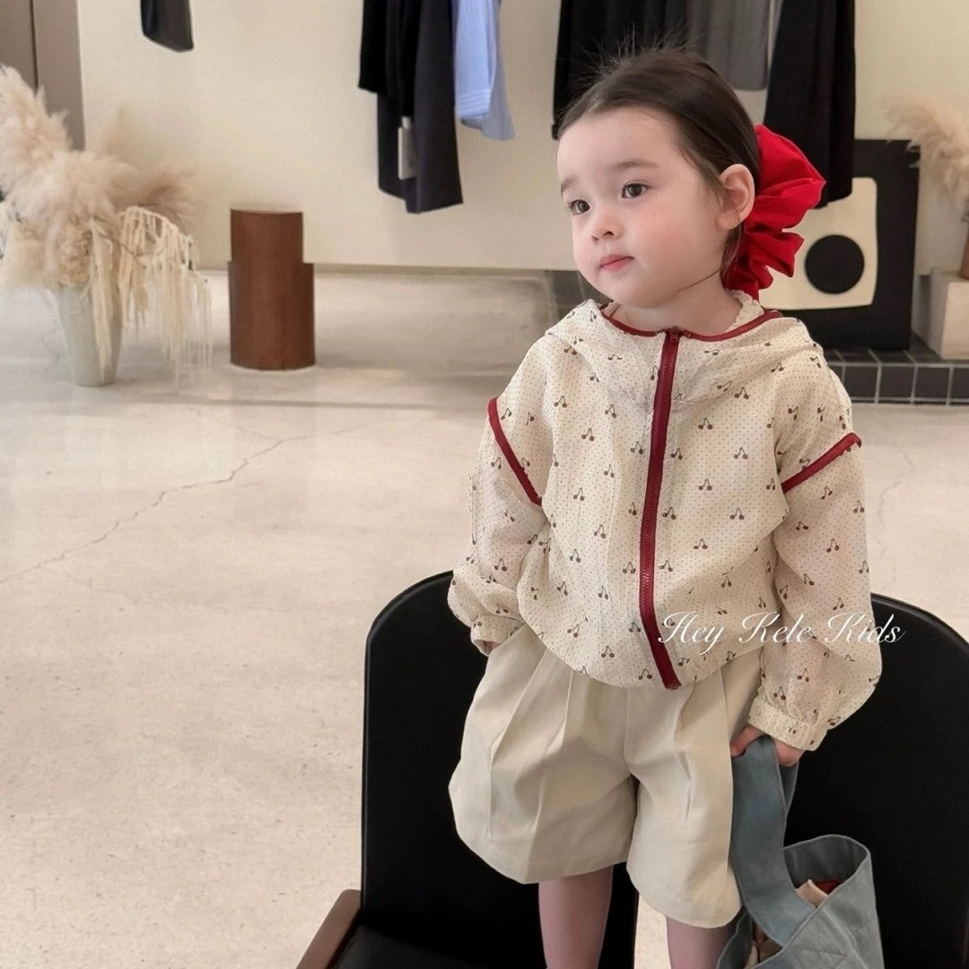 2026 Summer New Girls' Coat Korean Style Hooded Top for Baby Girls Fashionable Printed Thin Cardigan Sun Protection Jacket