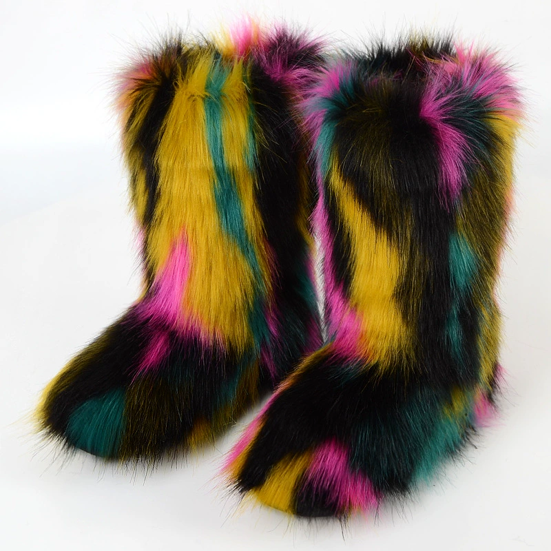 Mid‑calf warm boots, European style, high‑quality faux‑fur mid‑length, sizes 36–46