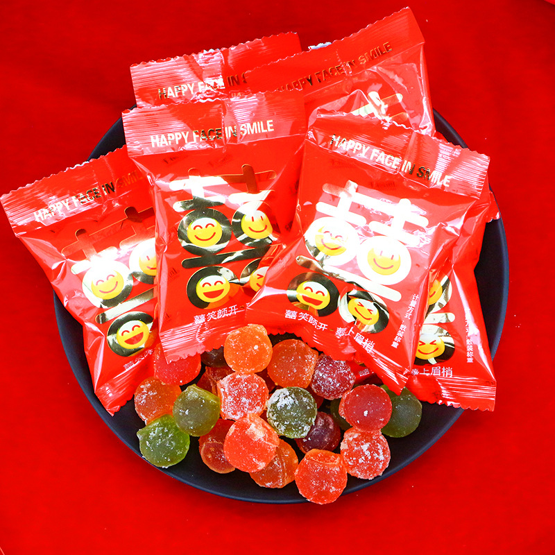 千禧园双喜笑脸小软糖500g混合软球糖结婚婚礼喜糖婚庆休闲零食|ru