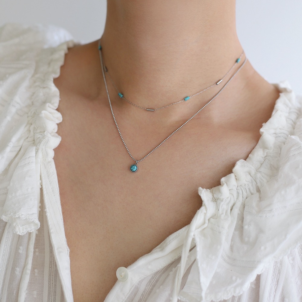 Linglang Blue Turquoise Beaded Necklace Vintage Layered Necklace Chain Stacked Necklaces for Women Layering Jewelry