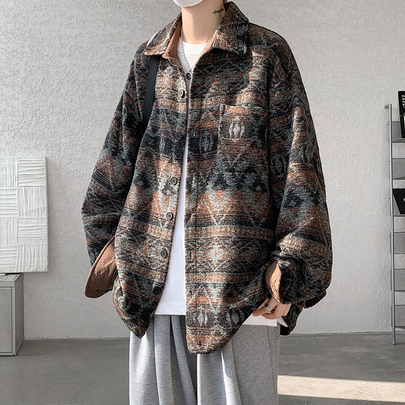 Vintage plus size shirt men's autumn and winter plus fertilizer to increase 300kg ethnic style coat thickened thick tweed shirt tide brand Vintage plus size shirt men's autumn and winter plus fertilizer to increase 300kg ethnic style coat thickened thick tweed shirt tide brand