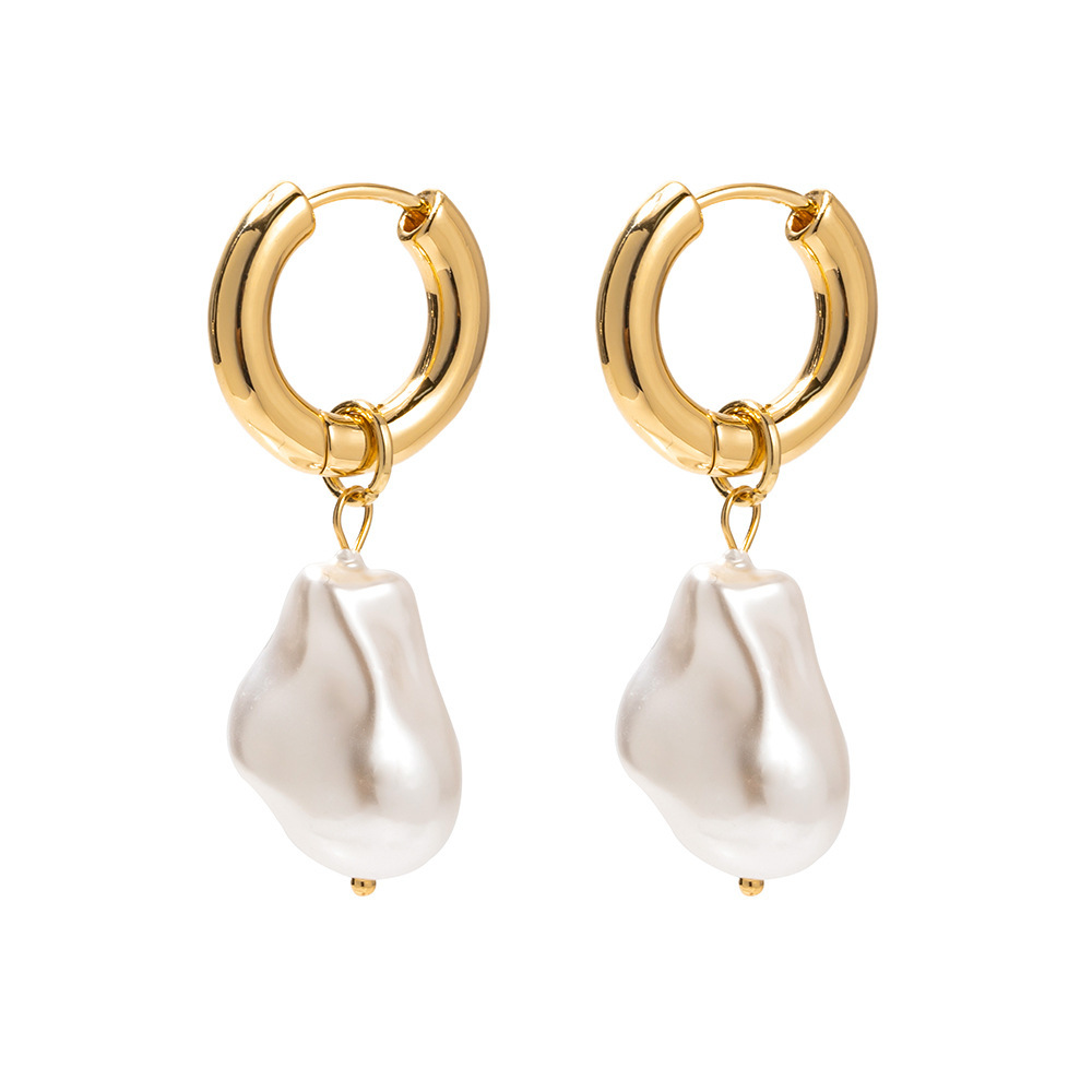 Irregular Pearl Hoop Earrings Fashion European Retro Style_voghion.com
