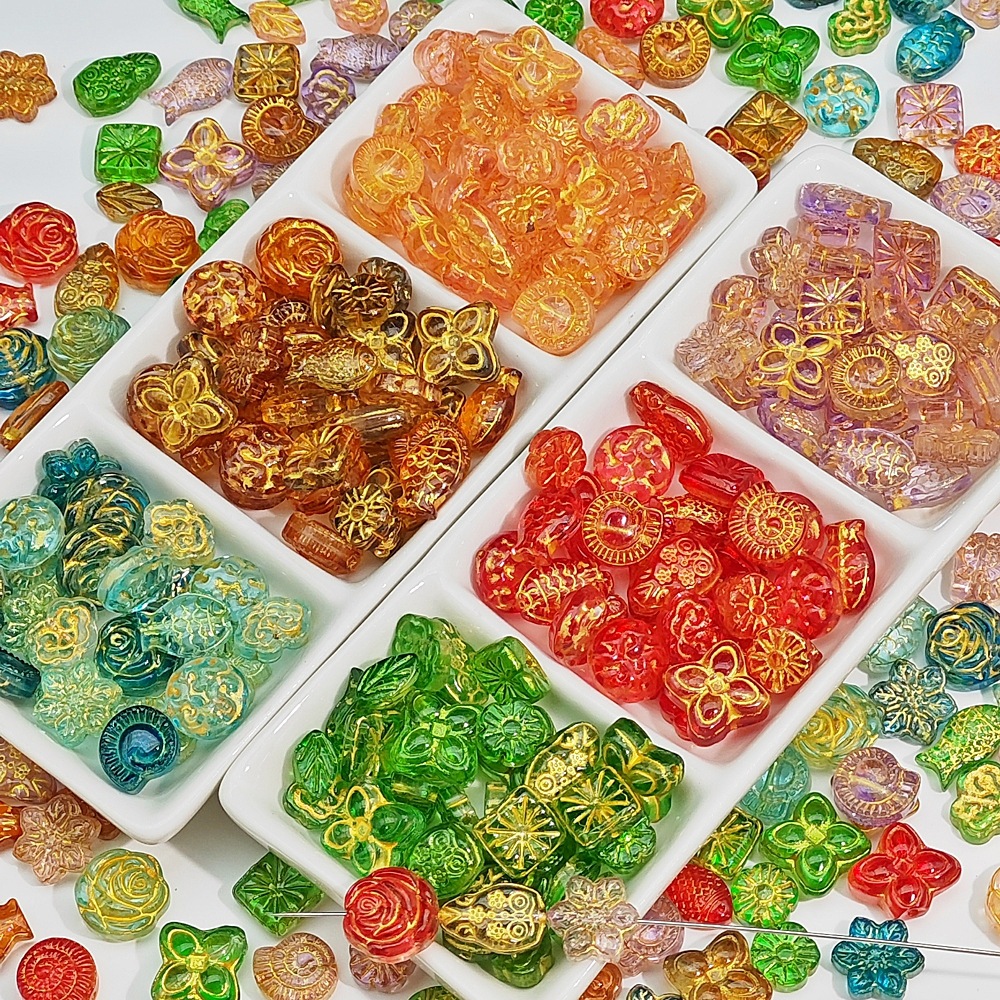 琉璃复古巴洛克描金混款玻璃烤漆珠diy手工串珠手链饰品配件批发