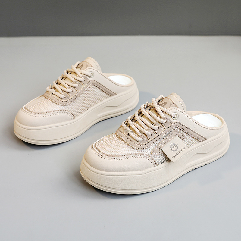 Rd1906 Nuevas zapatillas casuales de malla de media caña con suela gruesa transpirable y hueca de tendencia de verano que aumentan la altura_voghion.com