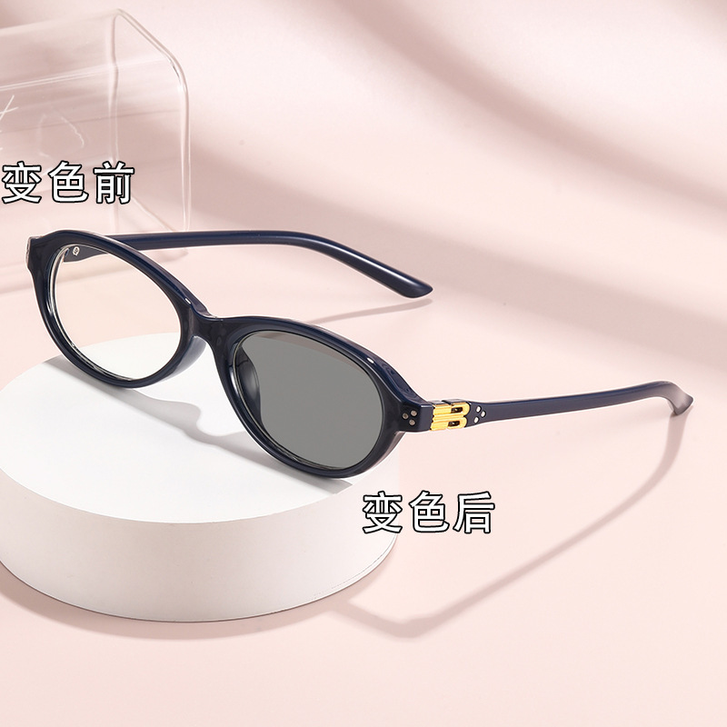 光感变色镜韩系跨境欧美风眼镜时尚防蓝光眼镜框书呆子架近视眼镜|undefined