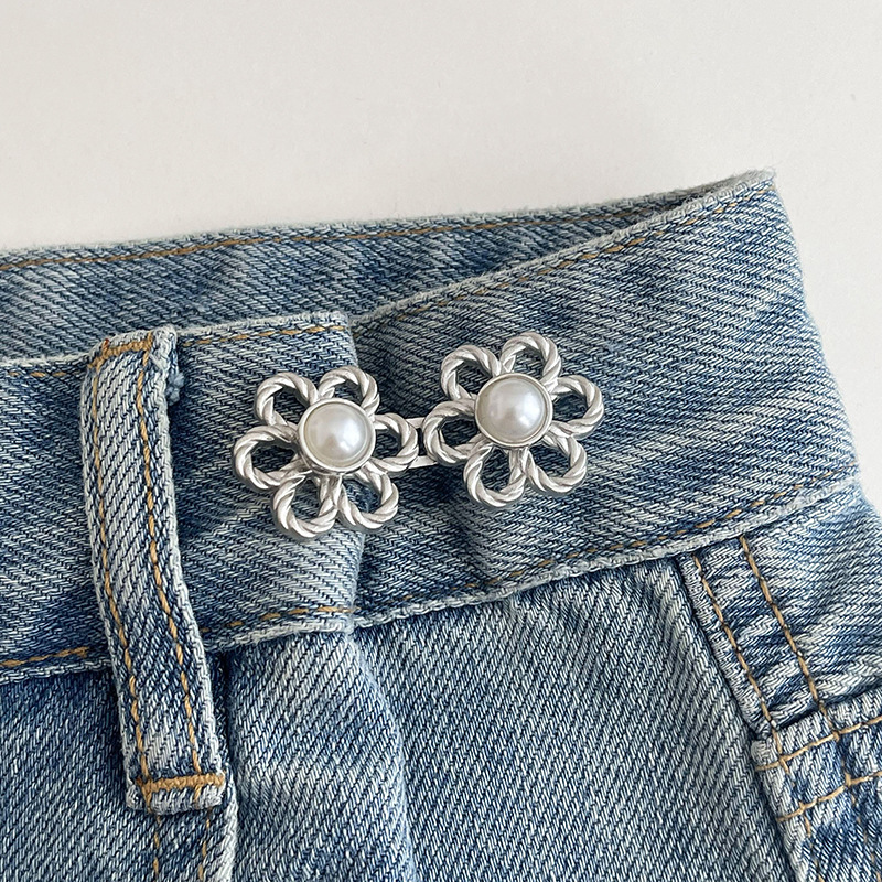 Jeans cintura contraída artefacto cintura apretado cintura pin ajustable botón flor pantalones grandes aguja de botón pequeño image 19