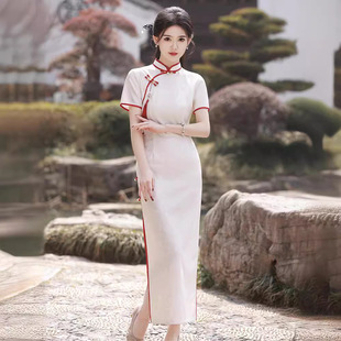 White Lace Improved Plain Elegant Cheongsam 2024 Spring and Summer Vintage Republic of China Style Elegant Elegant Young Dress