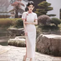 Белое кружевное улучшенное элегантное платье Cheongsam 2024 весна и лето ретро стиль Китайской Республики элегантный темперамент