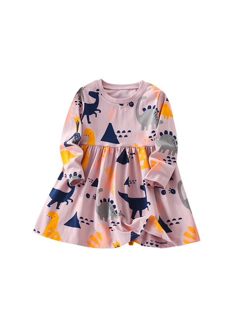Malwee falda de niña otoño nuevo estilo europeo y americano de niños de media edad cuello redondo impresión casual vestido de manga larga