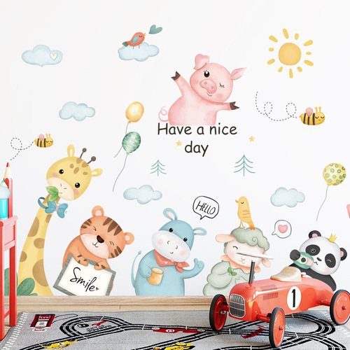 Removable wall stickers come with glue cartoon animals cute background wall children's room bedroom classroom decoration