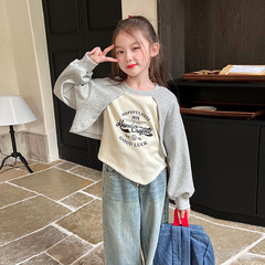 2025女童宽松假两件卫衣春秋新款儿童宝宝长袖印花复古外穿上衣潮