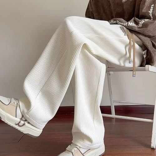 Men's Corduroy Casual Pants 2025 Spring and Autumn American Loose Wide Leg Sports Pants with Texture Straight Leg Pants