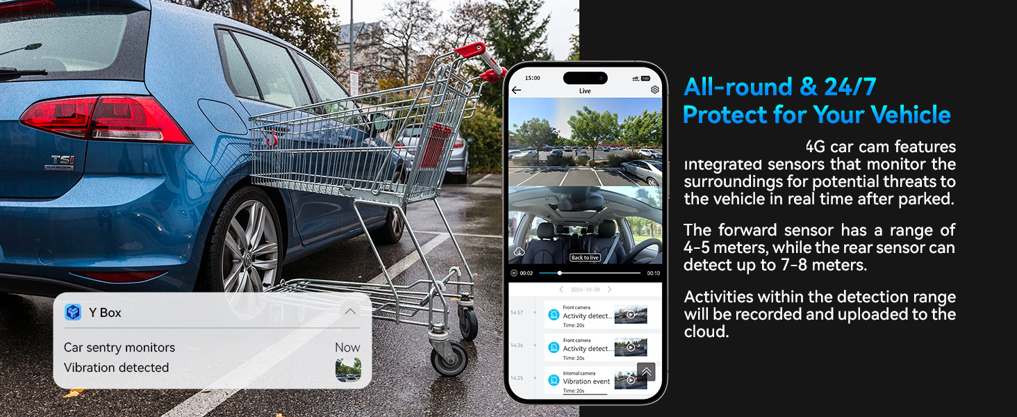 Cross-Border Driving Recorder with 4g Remote Real-Time Monitoring, Front and Rear Dual Radar Detection, Video Cloud Storage, and Sentry Mode