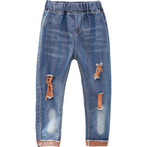 Factory Girls' Denim Jeans for Spring and Autumn, for Young Children and Toddlers, Wide Leg Casual Pants for Kids, Long Pants