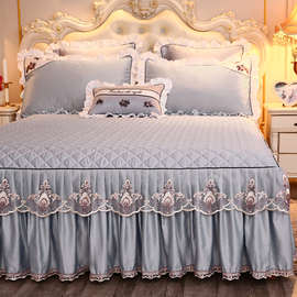 22QR纯色韩版夹棉床裙单件裙式床罩蕾丝花边加厚1.5米1.8x2.0床套