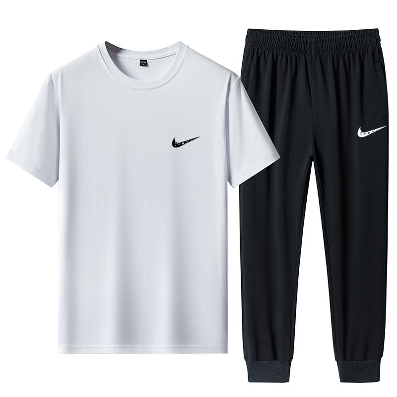Sports Suit for Men 2026 Summer New Style Men's Casual Two-Piece Set Trendy Brand Pure Cotton Short-Sleeved T-Shirt and Long Pants Men's Clothing