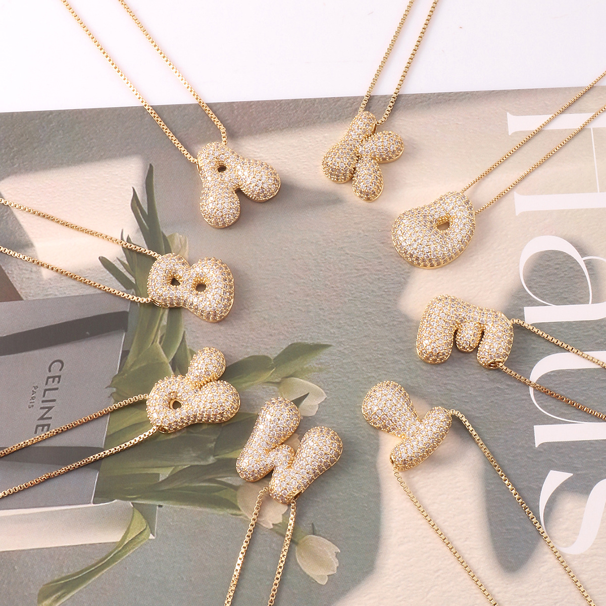 Transfronterizo nueva versión Q con diamantes lindo oro regordete plata 26 letras inglesas collar joyería de todo fósforo