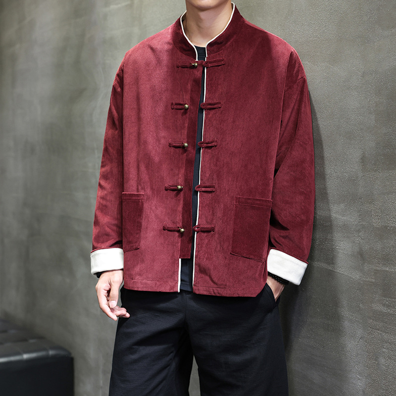 2025 Retro Thickened Jacket Winter Chinese Style Button Tang Suit Jacket Stand Collar New Chinese Style Men's Jacket