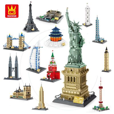 万格名建筑积木天坛黄鹤楼泰姬陵拼装兼容乐高积木微商代发送灯串